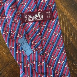 Hermes Red and Blue Patterned Silk Tie